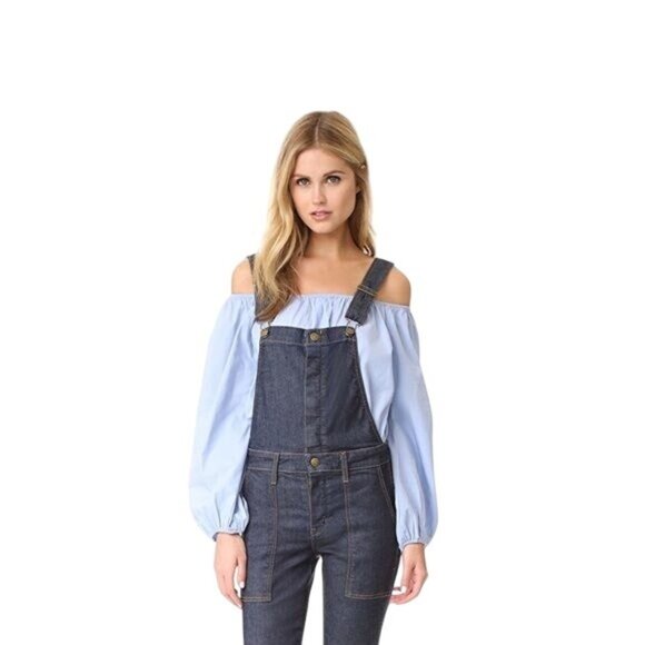 Current/Elliott Clean Flare Overalls in Andover Blue - Picture 2 of 7